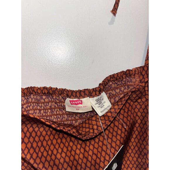 NWT Levis Rust Patterned Puff Sleeve Smocked Open Back Women's Top Size 2X - Picture 4 of 9